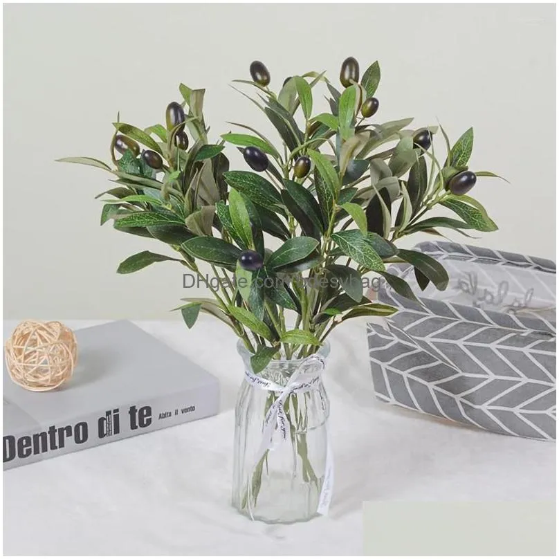 Decorative Flowers Artificial Olive Green Leaves Tree Branches Christmas Fruit Plants Po Props Home Wedding Decortion Silk Dhjl2