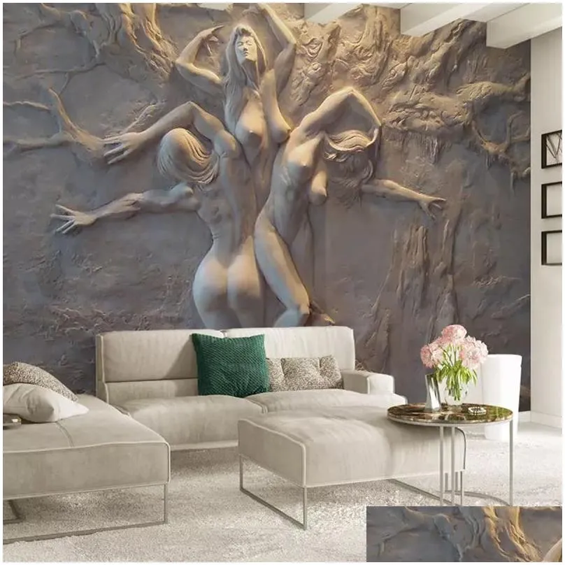 Wallpapers Custom Wallpaper European 3D Stereoscopic Embossed Abstract Beauty Body Art Background Wall Painting Living Room Bedroom Ho Dh7Wh