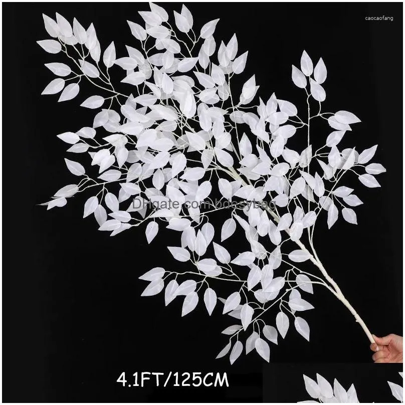 Decorative Flowers 125Cm Fake Ficus Branches Artificial Plants Plastic Banyan Leaf Green Tropical Palm Tree For Home Garden Shop Dhelt