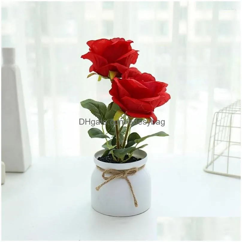 Decorative Flowers 1 Set Fashion Faux Flower Eco-Friendly Fine Workmanship Plastic Simation Pot Dht1G