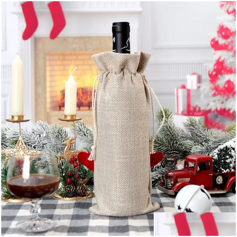 Christmas Decorations Christmas Wine Gift Bags Burlap Dstring Bottle With Rope For Xmas Holiday Parties Home Garden Festive Party Supp Dhb4Y