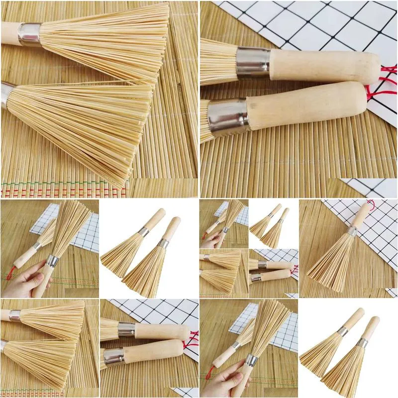 Cleaning Brushes Natural Bamboo Brush Wood Handle Cleaning Brushes Pot Hangable Kitchen Tool 24Cm Home Garden Housekeeping Organizatio Dhklo