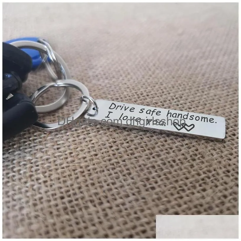 Key Rings Stainless Steel Drive Safe Key Ring Engraving Handsome I Love You Keychain Holders Fashion Jewelry Will And Sandy Drop Ship Dhjlp