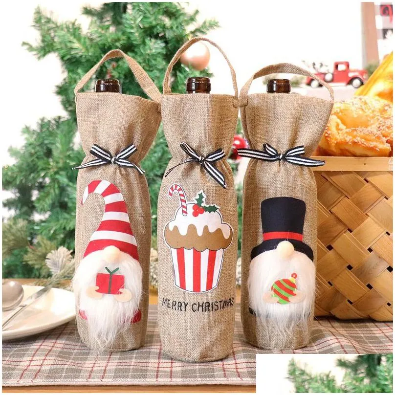 Christmas Decorations Christmas New Year Party Champagne Red Wine Dstring Linen Bottle Packaging Bags Decor Gift Supplies Home Garden Dhnxb