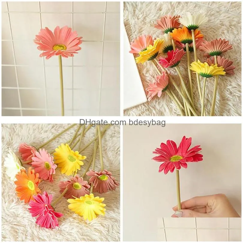 Decorative Flowers Bride Bouquet Artificial Wedding Gerbera Silk Daisy For Christmas Diy Party Decoration Fake Sunflower Dhf0F