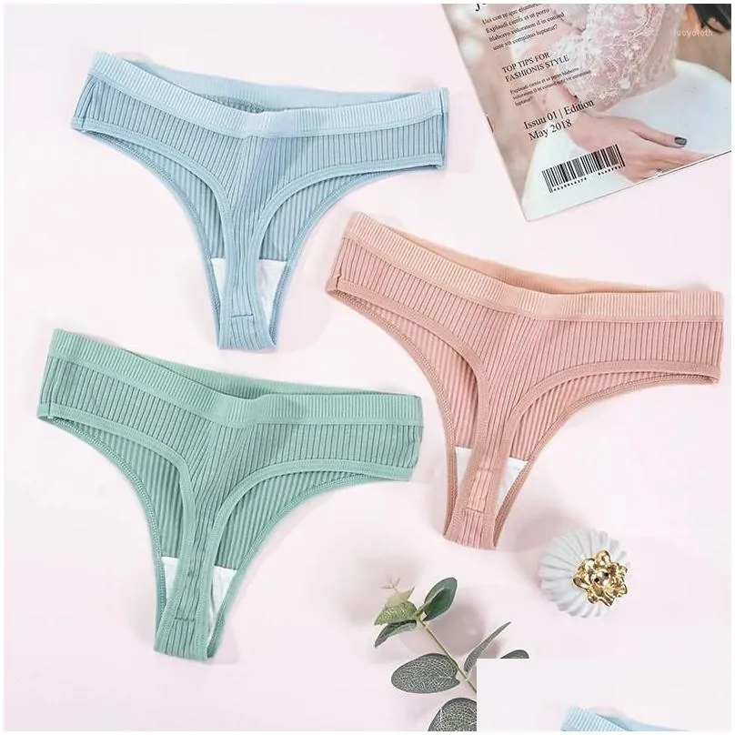 Women`S Panties Womens Panties Seamless Ladies Ribbed Cotton Thong Simple Low Waist Bikini Briefs Sports Girls Underwear Plus Size App Otbc2