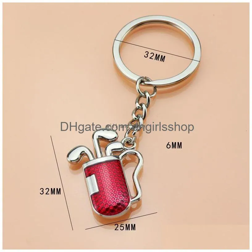Key Rings Gold Golf Club Key Ring Red Metal Bag Keychain Hangings Women Men Fashion Jewelry Will And Jewelry Dhqyo