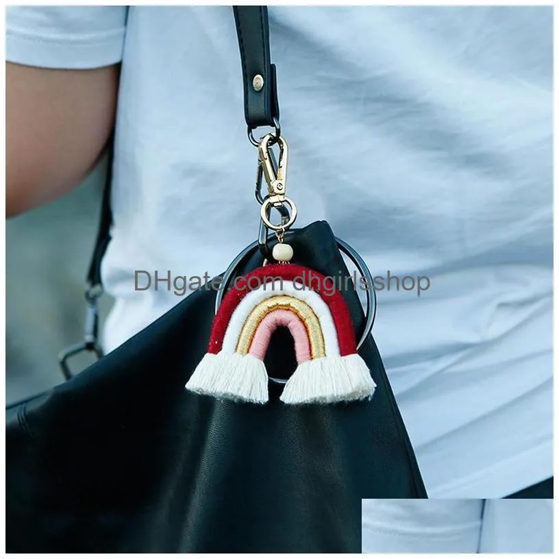 Key Rings Hand Woven Rainbow Tassel Key Ring Fashion Bag Hangs Keychain Jewelry Will And Jewelry Dh5Ir