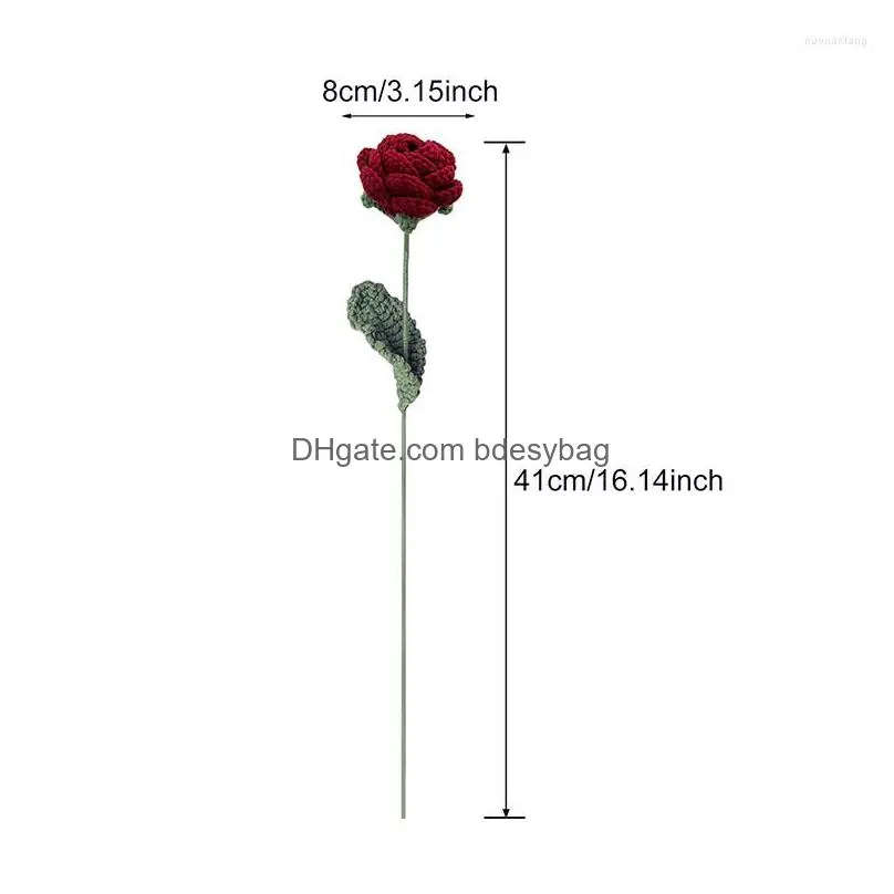 Decorative Flowers 1Pc Knitted Rose Flower Fake Bouquet Wedding Party Decoration Hand Knitting Cloghet Woven Home Table Dhpjh