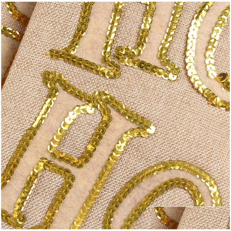 Christmas Decorations Sequin Letter Christmas Stocking Gold Sequins Embroidered Applique Hanging For Family Decorations Xmas Gift Home Dh5Ii