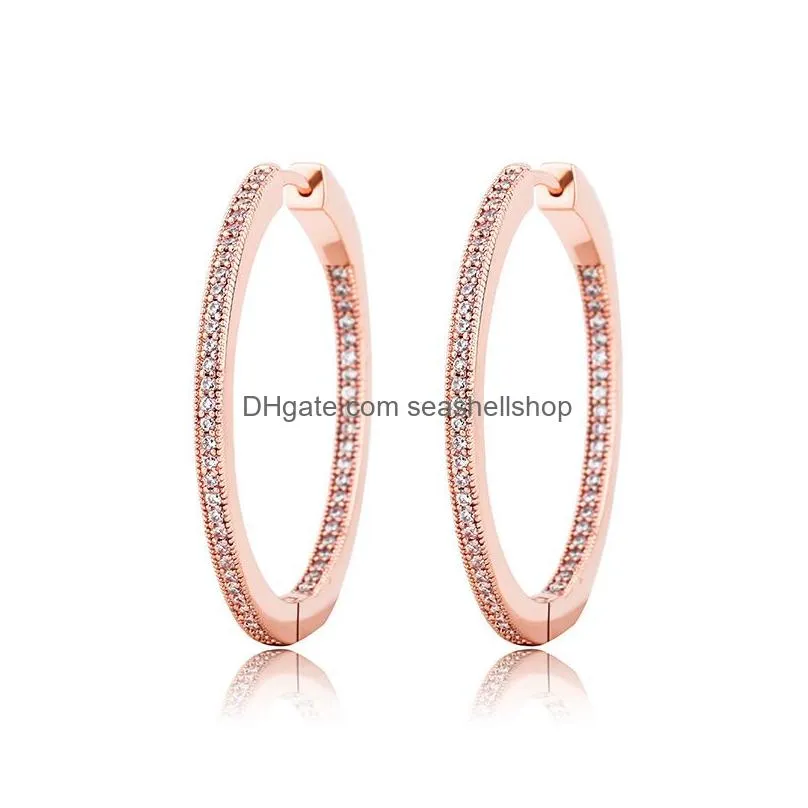 Stud 1 Pair Stud Hip Hop Claw Setting Cz Stone Bling Ice Out Big Circle Hoop Earrings For Women Charm Jewelry Jewelry Earrings Dhu0W