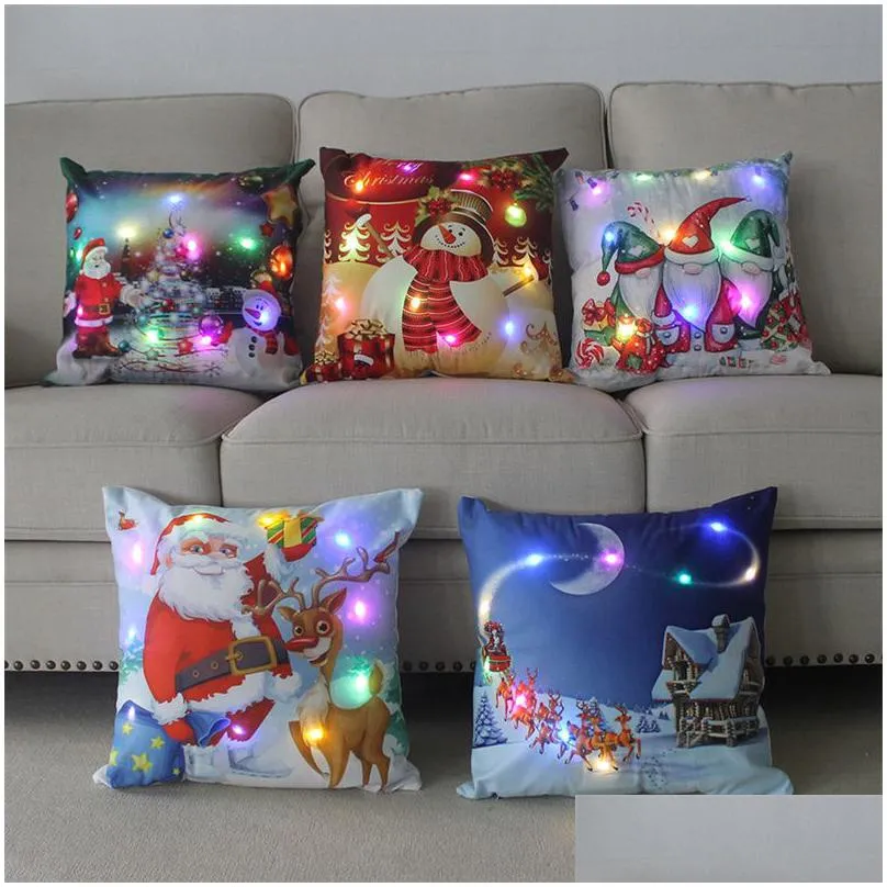 Pillow Casepillow Case Led Light Up Christmas Pillow Ers 18 X Inches Xmas Cushion Throw Er Square Pillowcase Decorations For Bed Sofa Dhjsu