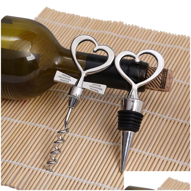 wedding guest gift kitchen bottle openers corkscrew wines stopper creative heart shaped pair of wine set