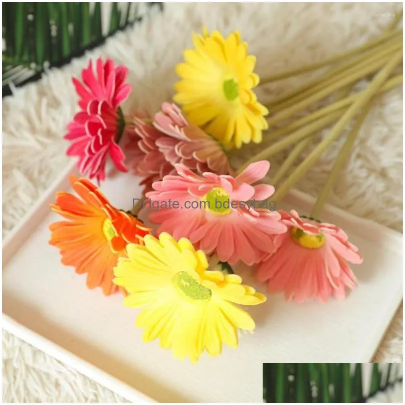 Decorative Flowers Bride Bouquet Artificial Wedding Gerbera Silk Daisy For Christmas Diy Party Decoration Fake Sunflower Dhf0F