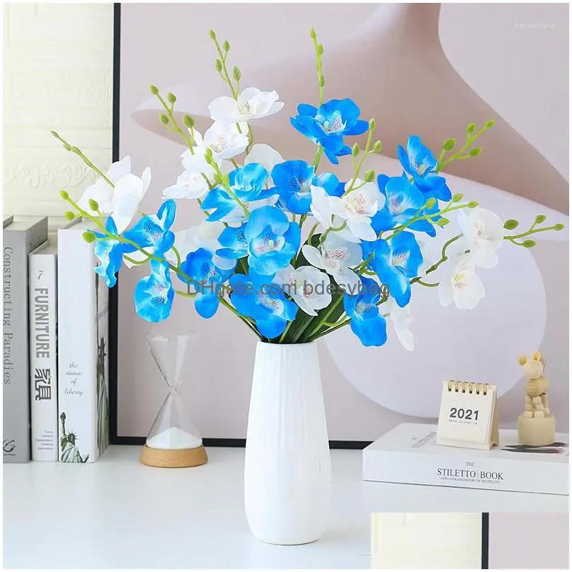 Decorative Flowers 20 Heads Butterfly Orc Bouquet Artificial Flower Wedding Party Decoration Silk Fake Home Parlour Vase Dhdvl