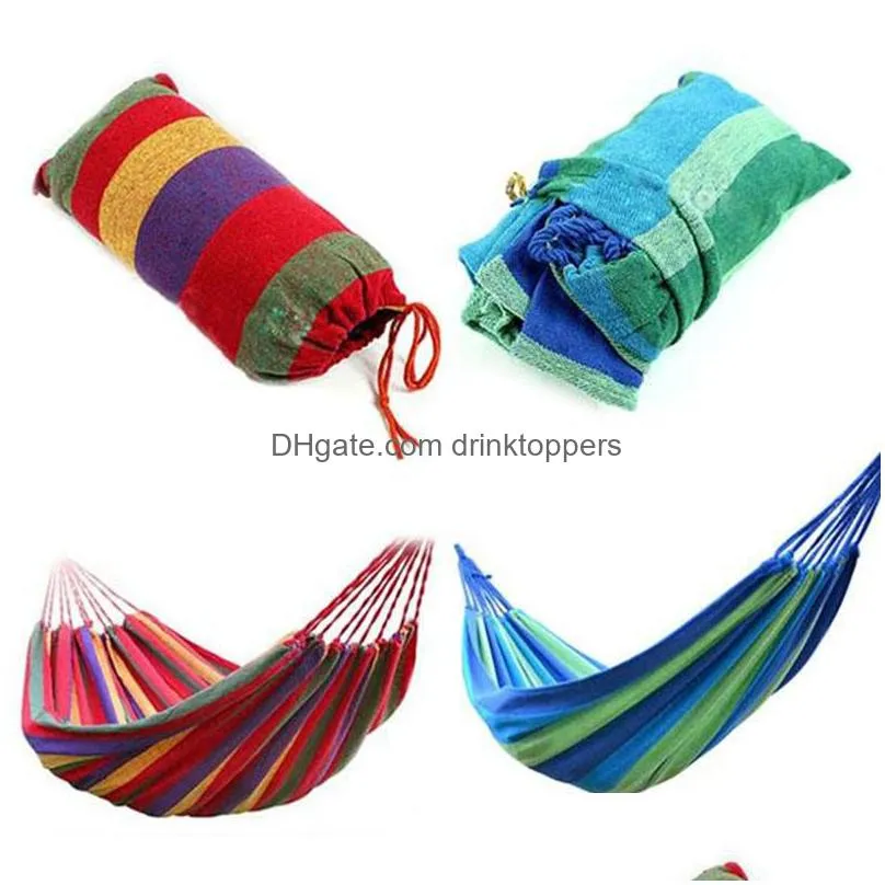 portable travel camping canvas hammock outdoor swing garden indoor sleeping rainbow stripe single hammocks with bag bed 185x80cm