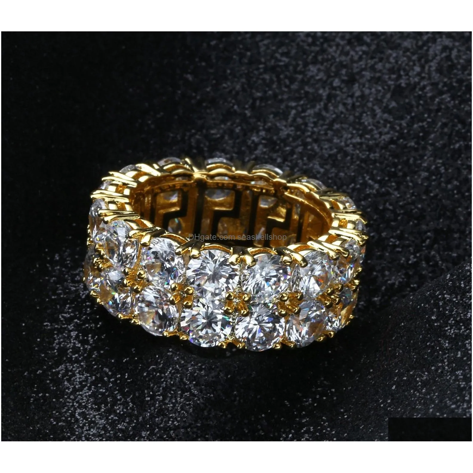 With Side Stones Hip-Hop Mens Rings With Side Stones Double Rows Of Tiny Ring Large Cz Stone Party Size 7-11 Jewelry Ring Dhxiz