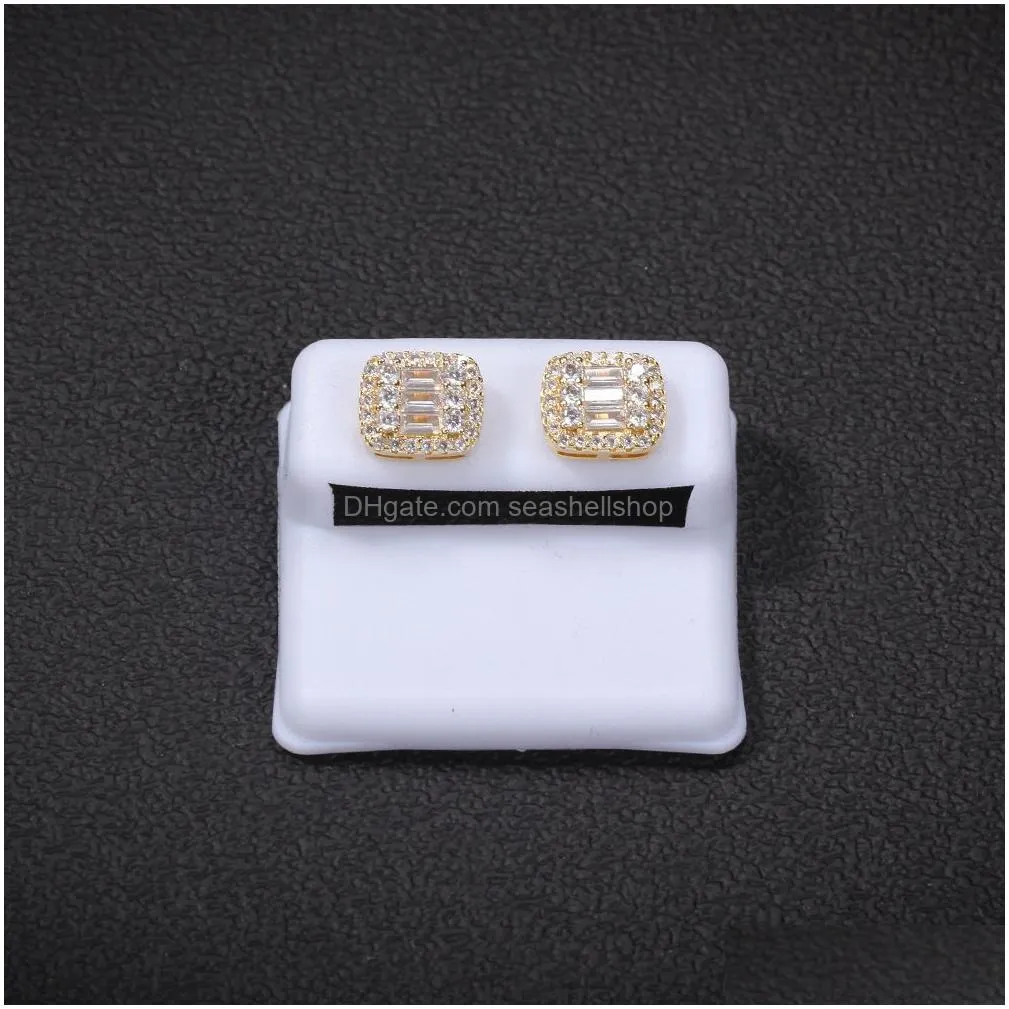 Stud Female Crystal White Zircon Stone Stud Earrings Square Drop Vintage Sier Wedding Jewelry Earrings Dhrnp