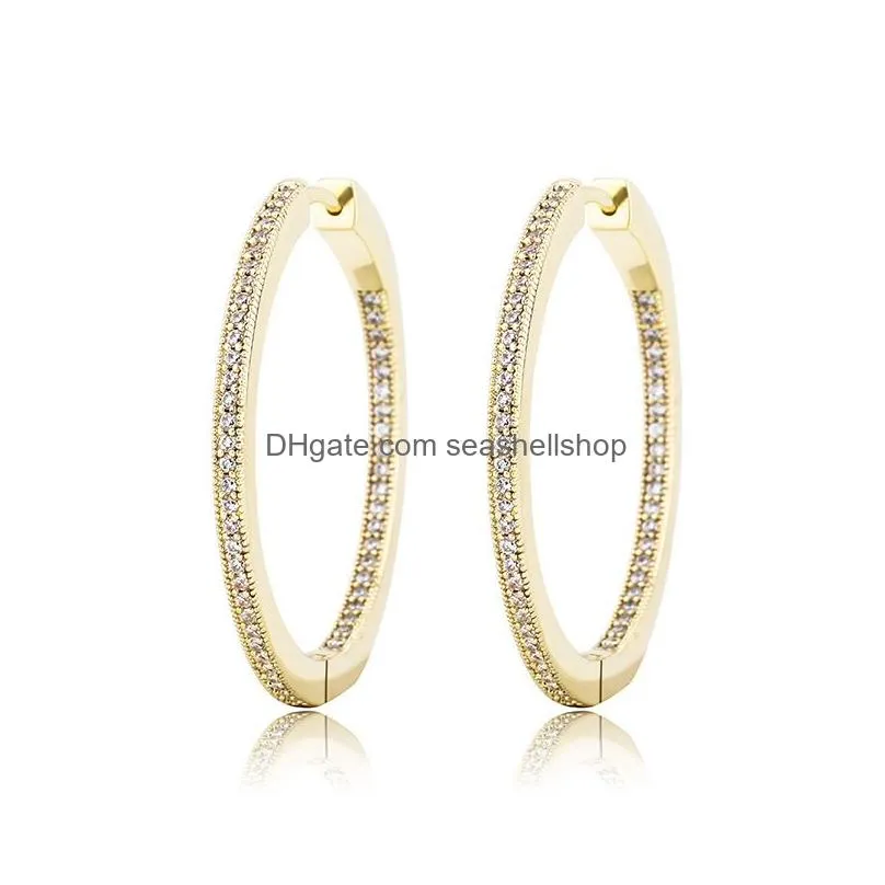 Stud 1 Pair Stud Hip Hop Claw Setting Cz Stone Bling Ice Out Big Circle Hoop Earrings For Women Charm Jewelry Jewelry Earrings Dhu0W