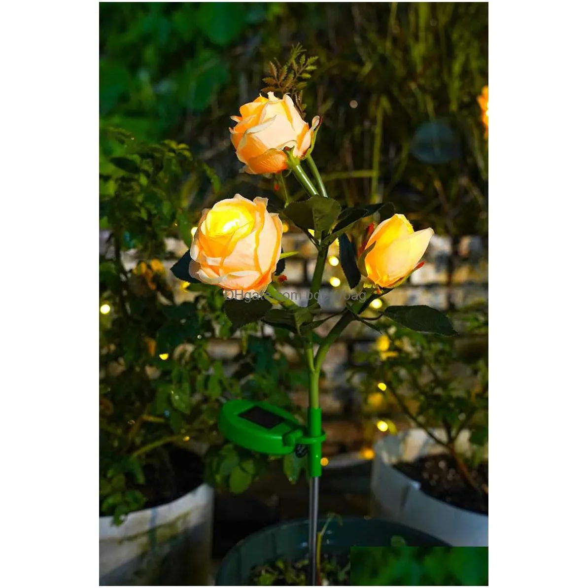 Decorative Flowers Artificial Rose Outdoor Solar Led Landscape Street Lamp Waterproof Sensor Switch Porch Decor Memorial Cemetery Dhtsu