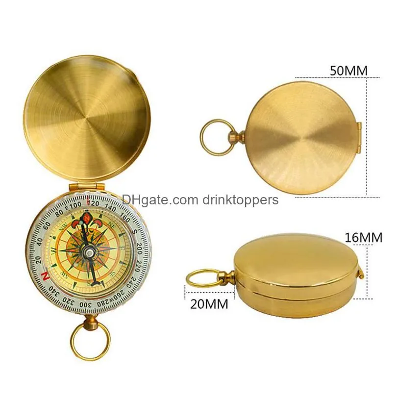 luminous brass pocket compass sports camping hiking portable brass pocket fluorescence compass navigation camping tools party favor