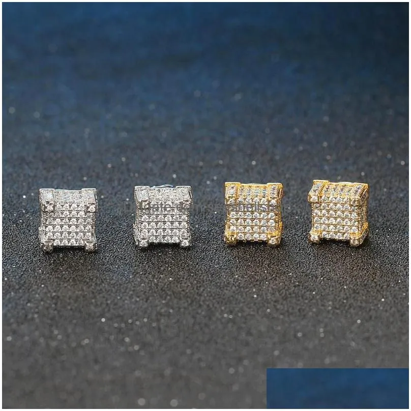 Stud Stud Retro Earrings For Men Luxury Gold Color Punk Jewelry Iced Out Zircon Hip Hop Ear Ring Womens Accessories Wholesale Ohe003 J Dhhb7