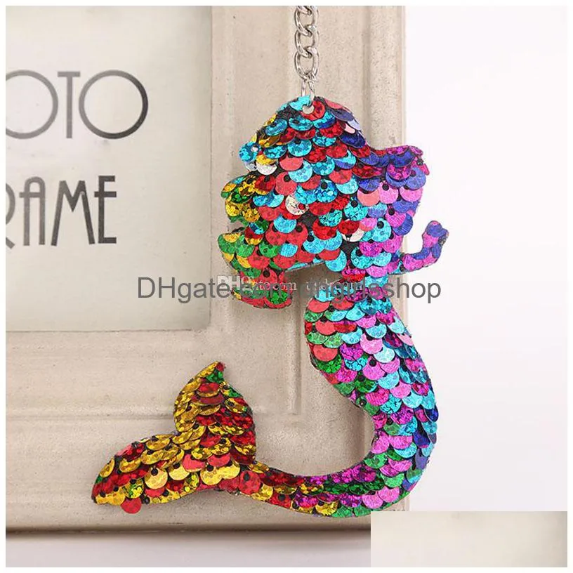 Key Rings New Shiny Sequin Mermaid Keychain Key Rings Hand Bag Hangs Desinger Keyring Animal Fashion Jewelry Will And Jewelry Dh0K2