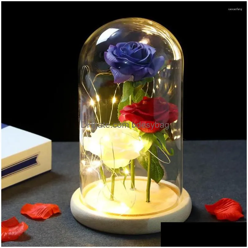Decorative Flowers Simation Roses Valentines Day Gift Glass Er Rose Lantern Festival For Mother Lover Girlfriend Present Home Dhe4A