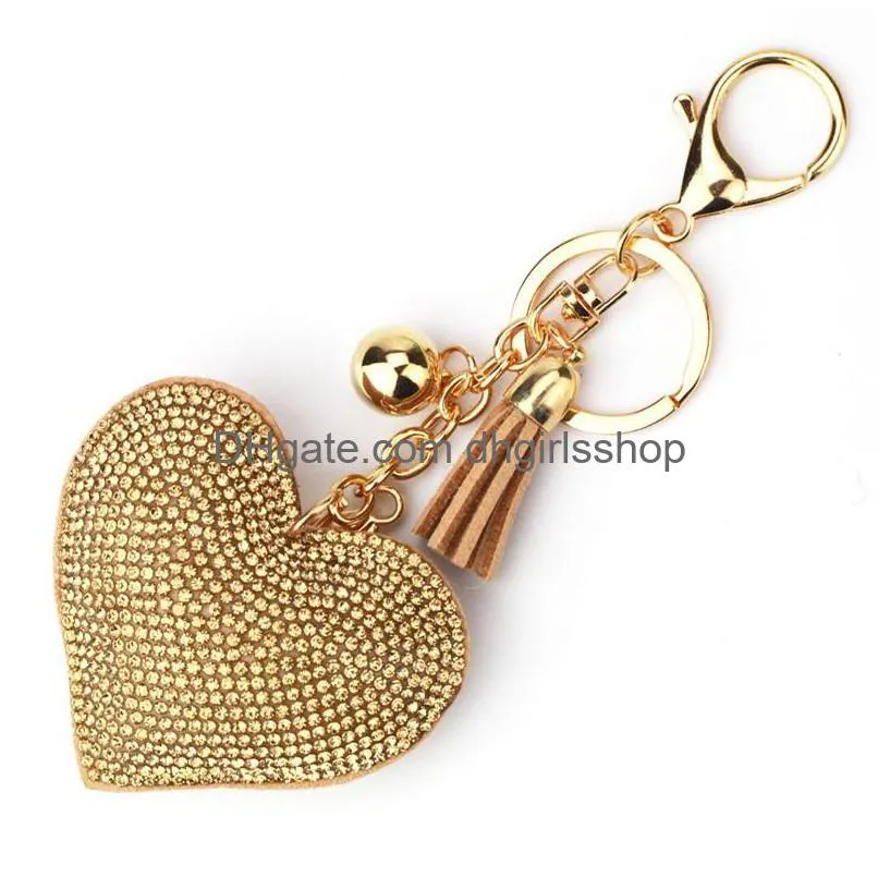 Keychains & Lanyards Gold Crystal Heart Keychain Tassel Charm Carabiner Key Rings Holder Bag Hangs Fashion Jewelry Will And Sandy Drop Dhnzg