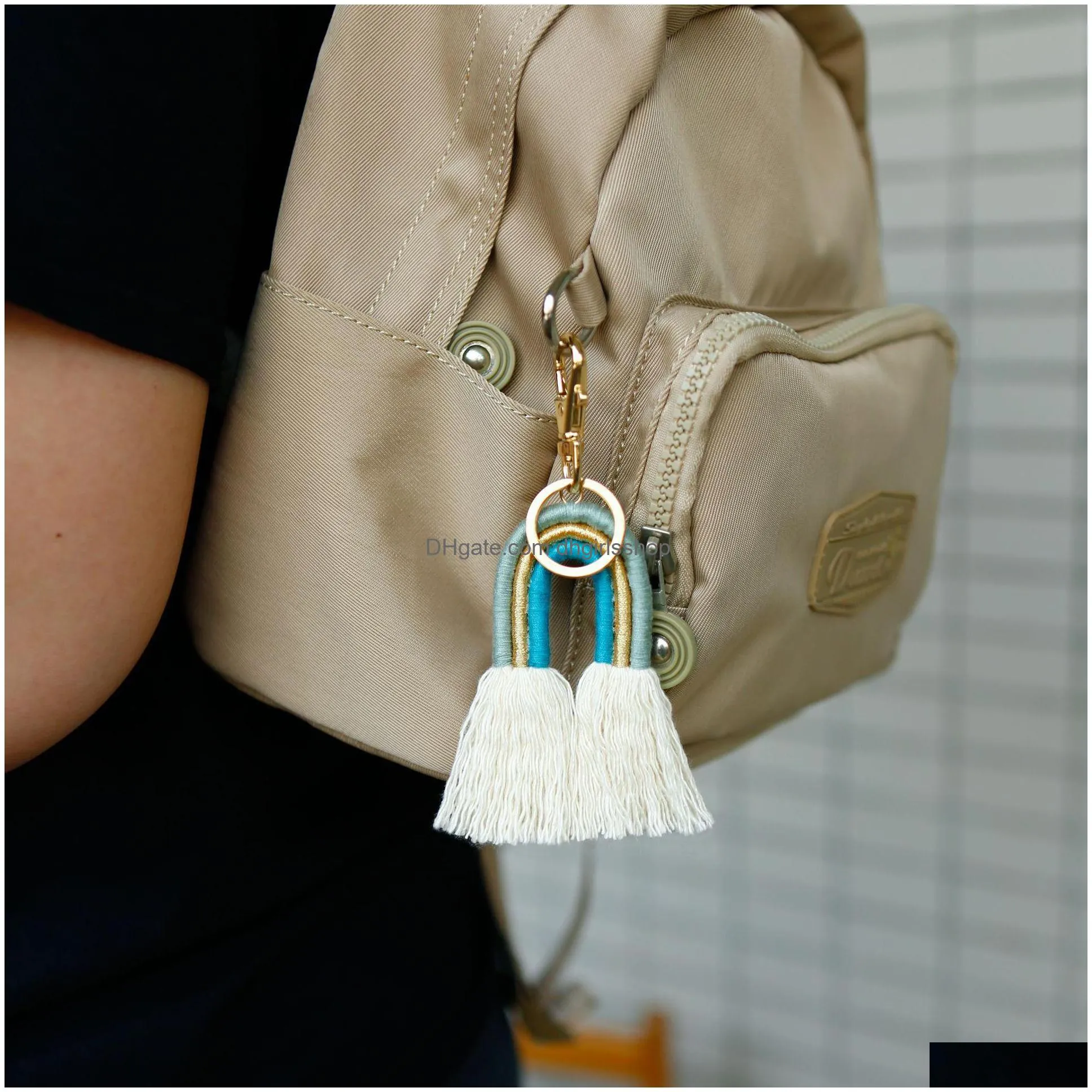 Key Rings Handmade Boho Rainbow Tassel Key Ring Bag Hangs Gold Keychain Holder Fashion Jewelry Gift Will And Jewelry Dha2H