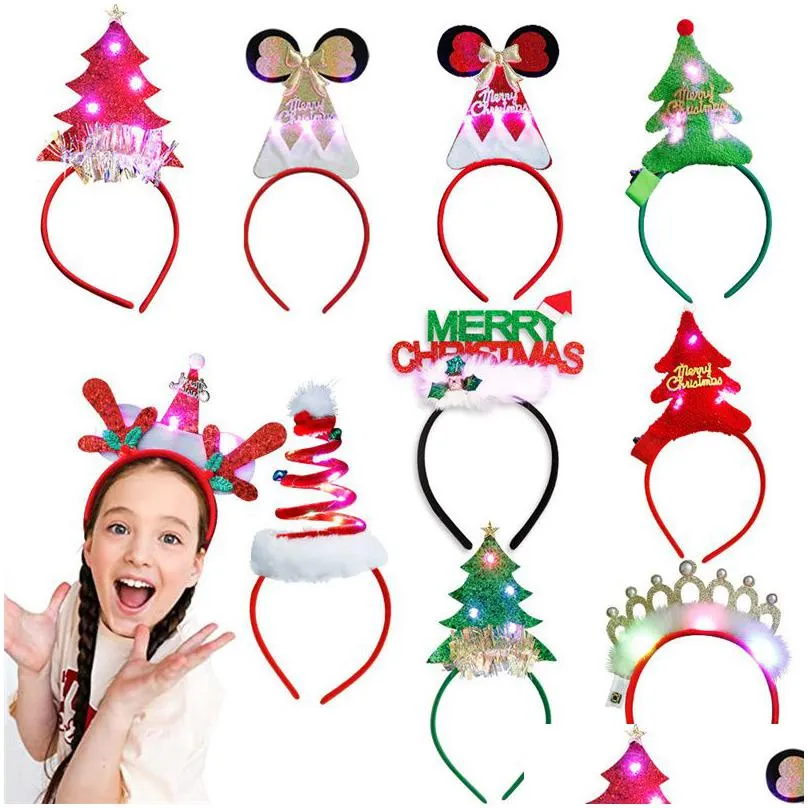 Christmas Decorations Christmas Led Headbands Tree Costume Headwear Reindeer Elf Hats Headband Xmas Light Up Holiday Party Favors Supp Dhrnh