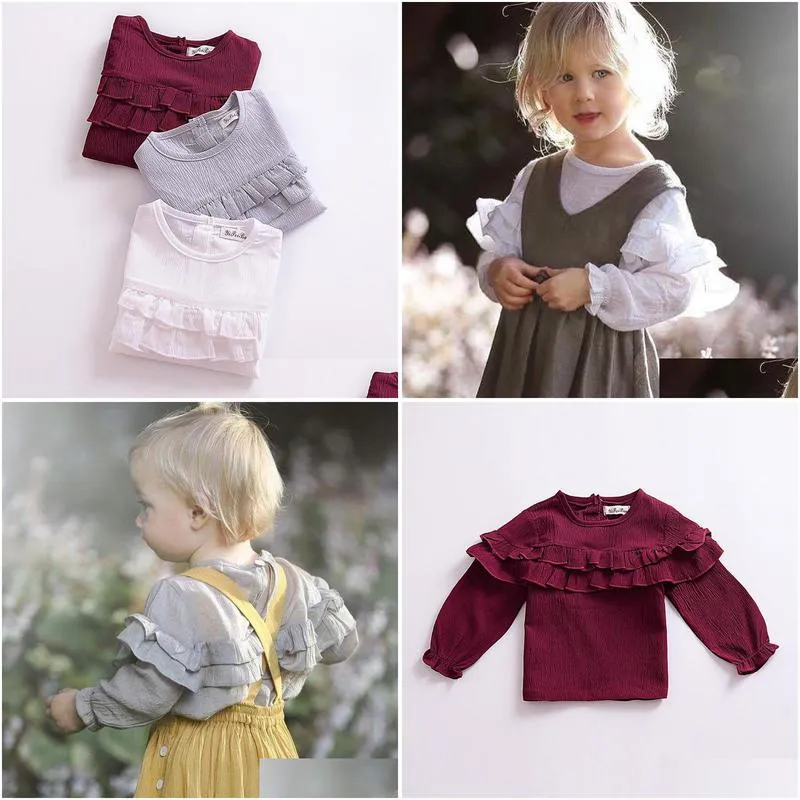T-Shirts Ins Girl Kids Clothing T Shirt Selling Good Design Solid Color Ruffles 100% Cotton Elegant All Baby, Kids Maternity Baby Kids Dhem9