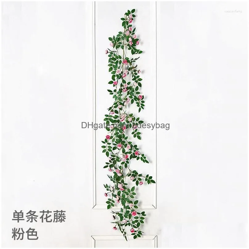 Decorative Flowers 1.8M Artificial Flower Plant Rose Rattan Hanging Plants Silk Garland Green Home Garden Wall Fence Wedding Birthday Dhpxi