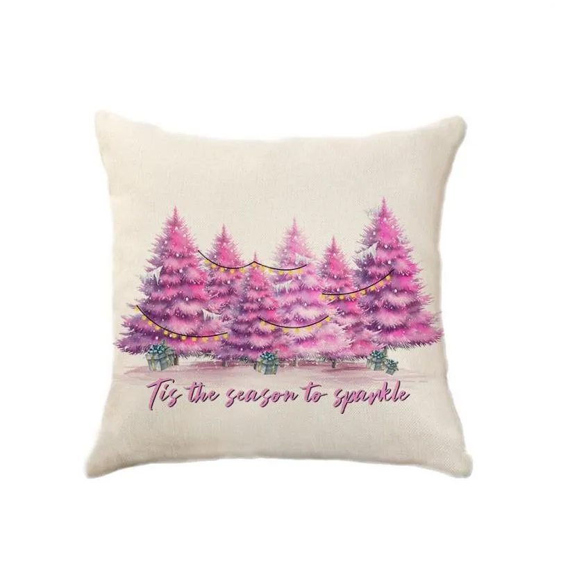 Pillow Casepillow Case Pink Christmas Throw Pillow Ers Xmas Tree Snowflake Flax 18 X Inch Cushion Er Pillowcase For Sofa Bed Home Gard Dhwoh