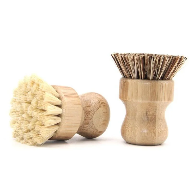 Cleaning Brushes Round Handle Wooden Brushes Cleaning Brush Portable For Pot Sisal Palm Dish Bowl Pan Chores Clean Tools 8Cm Home Gard Dhxbg