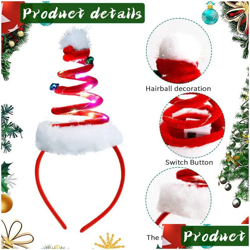 Christmas Decorations Christmas Led Headbands Tree Costume Headwear Reindeer Elf Hats Headband Xmas Light Up Holiday Party Favors Supp Dhrnh