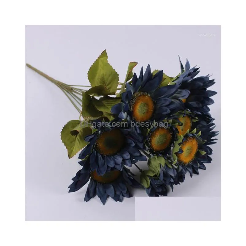 Decorative Flowers 13 Heads Artificial Fake Sunflowers Plastic Plants Wedding Garden Decoration Bouquet Flower Dhypo