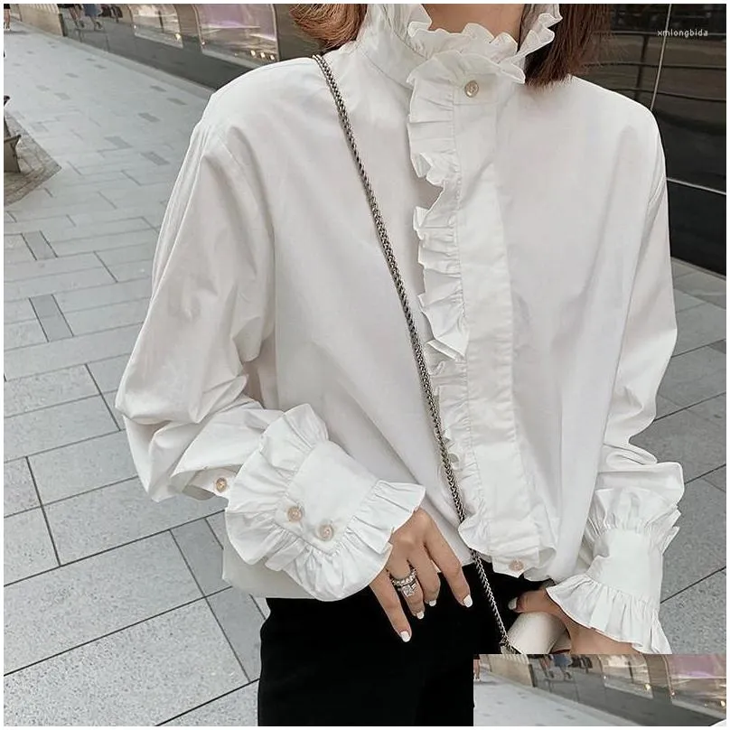 Women`S Blouses & Shirts Womens Blouses Clothing Buttons Solid Sweet Young Style Office Lady Loose Spring Autumn Thin Long Sleeve Appa Otobf