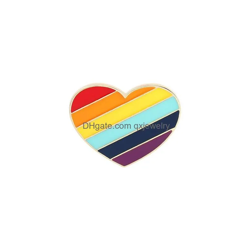 Pins, Brooches Rainbow Heart Pattern Collar Brooches Korean Banner Gesture Alloy School Uniform Badge Accessories Student Bags Hat Pai Dhdq7