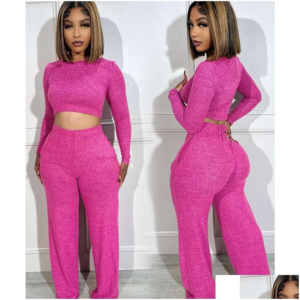 Women`S Tracksuits Women Fall Clothes New Fashion Open Button Long Sleeve Top Pants Casual Two Pieces Set Wid Leg Apparel Women`S Clot Otohg