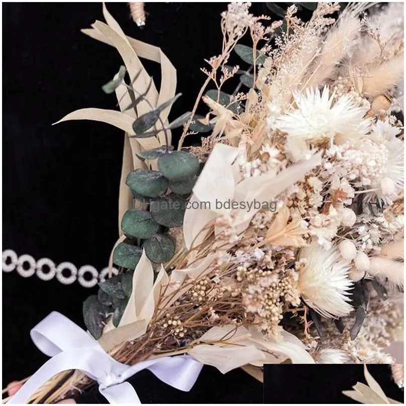 Decorative Flowers Dried Wedding Bouquets For Bride Fleur Mariag Bridesmaid Bouquet Eucalyptus Vase Arrangement Bohe Home Dhmse