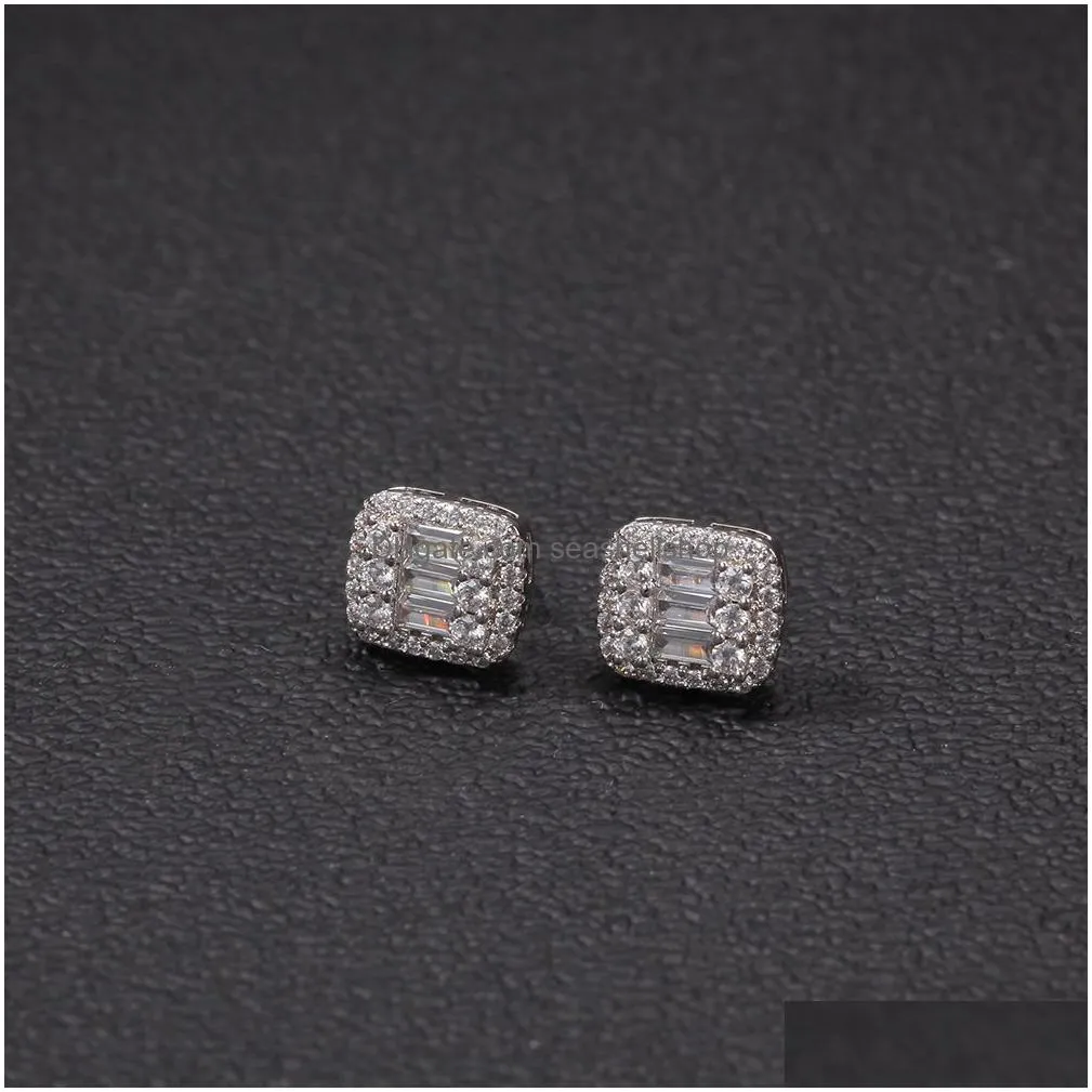 Stud Female Crystal White Zircon Stone Stud Earrings Square Drop Vintage Sier Wedding Jewelry Earrings Dhrnp