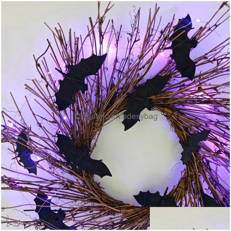 Decorative Flowers Halloween Wreath For Front Door Illuminated Christmas Garland Black Bat Rattan Decorations Home Party Dhfl8