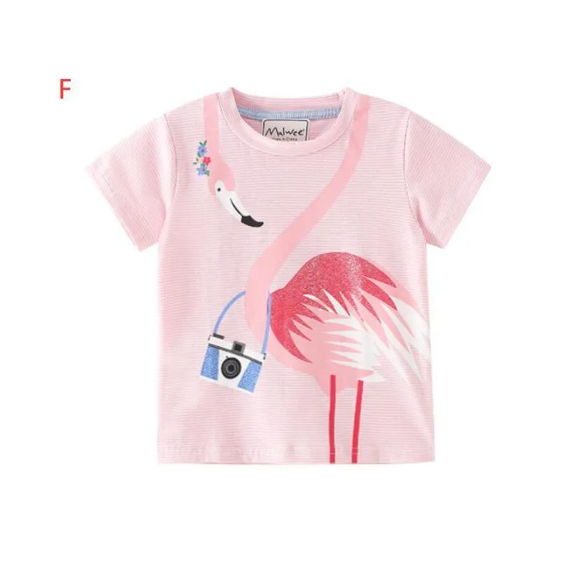 T-Shirts 2021 Summer Baby Kids Clothing T-Shirt 100% Cotton Short Sleeve Dinosaur Print Flowers Girl Boy Top Baby, Kids Maternity Baby Dhw2S