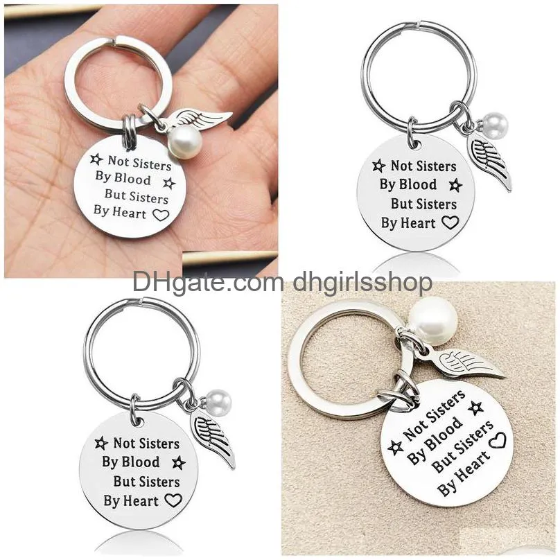 Key Rings Stainless Steel Key Rings Wing Charm Letter Not Sister Keychains For Best Friend Fashion Jewelry Gift Jewelry Dhloq
