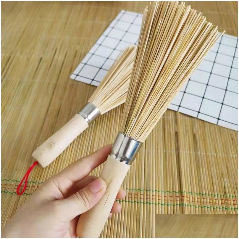 Cleaning Brushes Natural Bamboo Brush Wood Handle Cleaning Brushes Pot Hangable Kitchen Tool 24Cm Home Garden Housekeeping Organizatio Dhklo