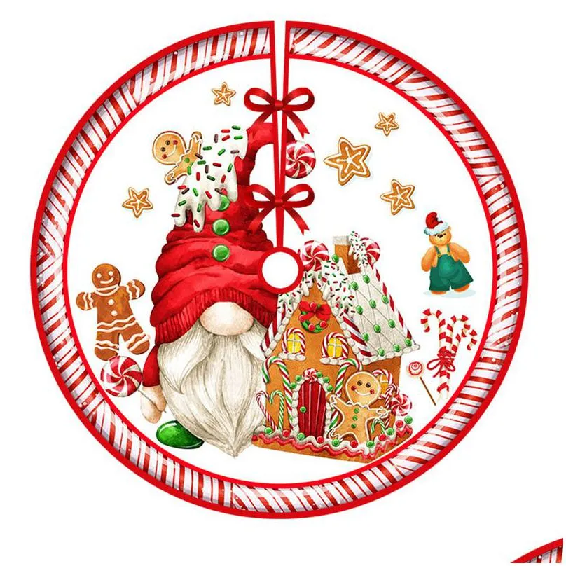 Christmas Decorations Christmas Tree Skirt Polyester 90Cm 120Cm Gnomes Santa Snowman Design Merry Party Decoration Home Garden Festive Dhjsk