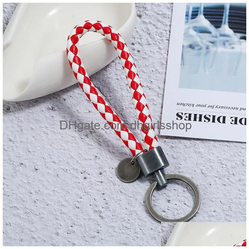 Key Rings Simple Ancient Sier Key Ring Coin Charm Hand Weave Pu Leather Keychain Bag Hang Fashiono Jewelry For Women Men Will And Sand Dhkwt