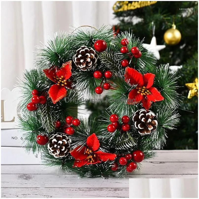 Decorative Flowers Prelit Artificial Christmas Wreath Front Door Wreaths With Pine Cones Berries And Rustic Dh76B
