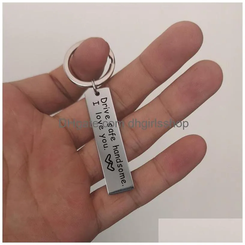 Key Rings Stainless Steel Drive Safe Key Ring Engraving Handsome I Love You Keychain Holders Fashion Jewelry Will And Sandy Drop Ship Dhjlp